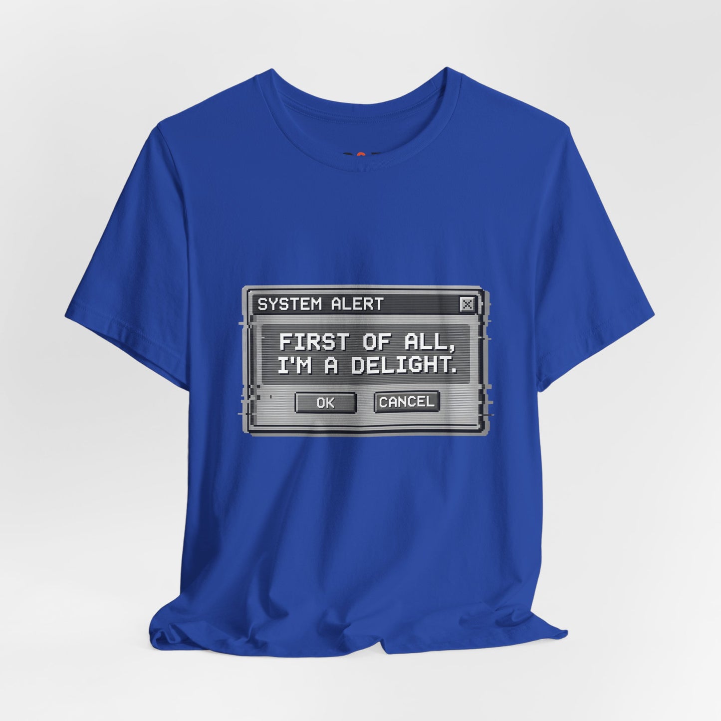 T-Shirt — "System Alert: First of All, I’m a Delight" Retro Pixel Graphic