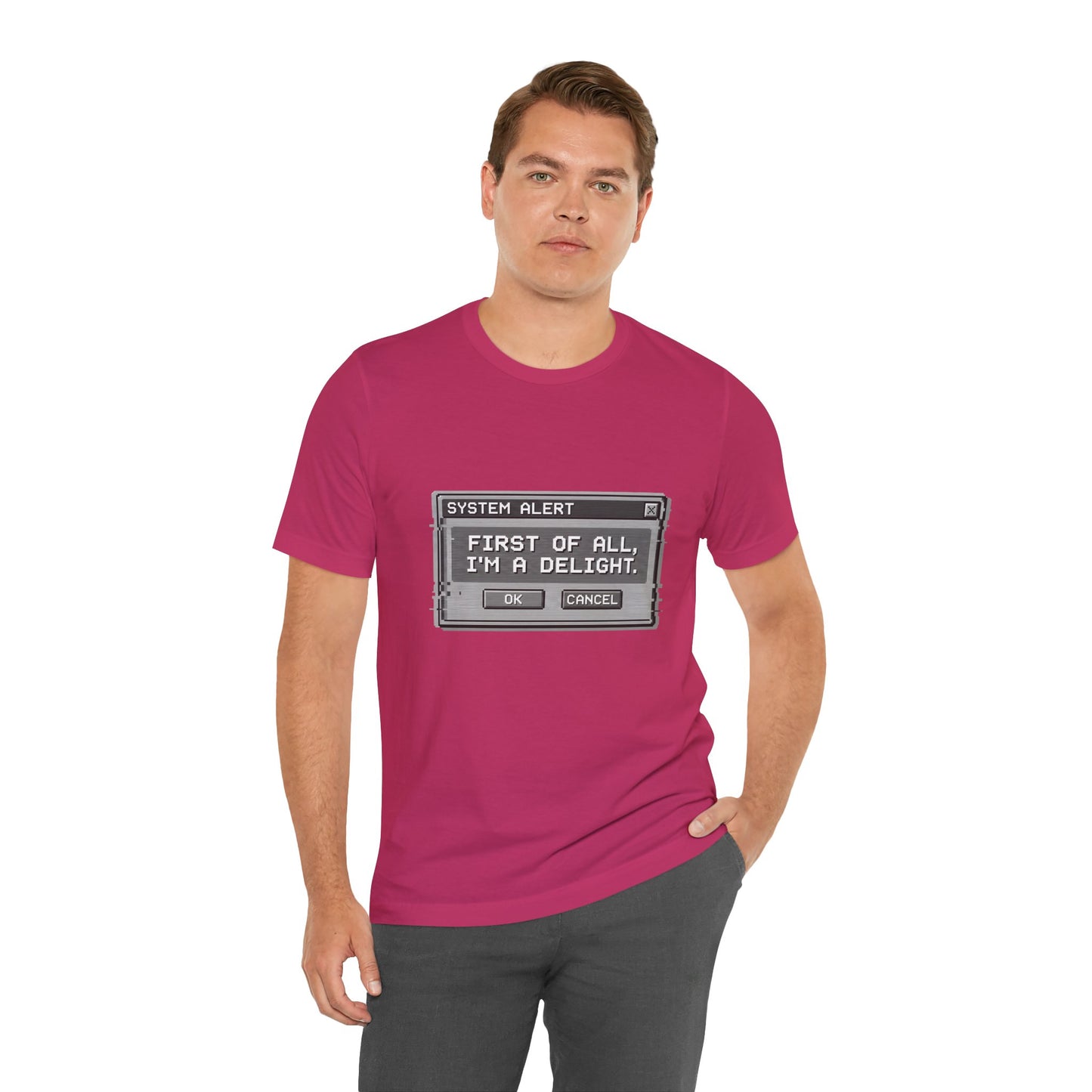T-Shirt — "System Alert: First of All, I’m a Delight" Retro Pixel Graphic