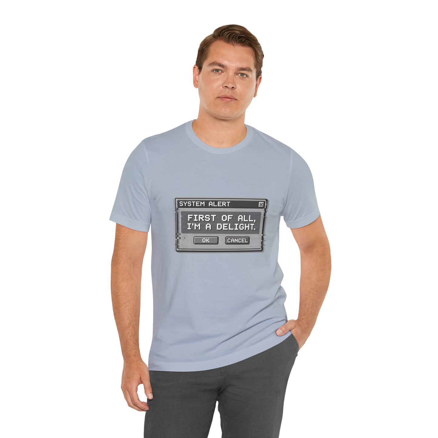 T-Shirt — "System Alert: First of All, I’m a Delight" Retro Pixel Graphic
