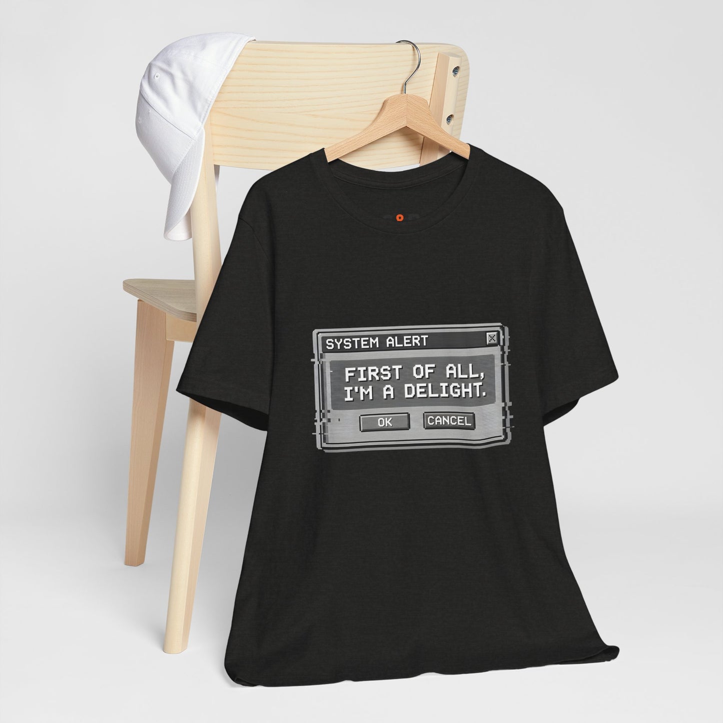 T-Shirt — "System Alert: First of All, I’m a Delight" Retro Pixel Graphic