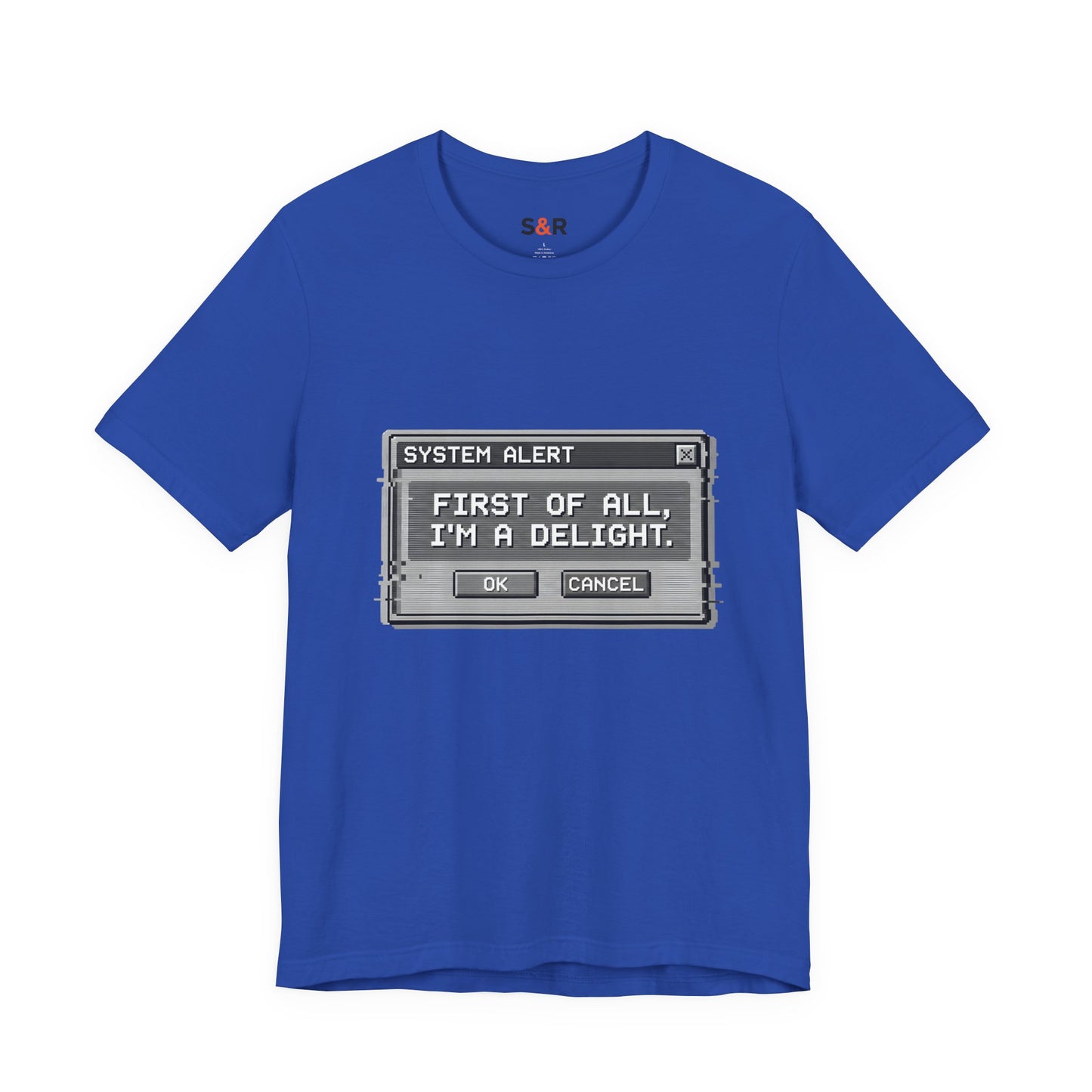 T-Shirt — "System Alert: First of All, I’m a Delight" Retro Pixel Graphic