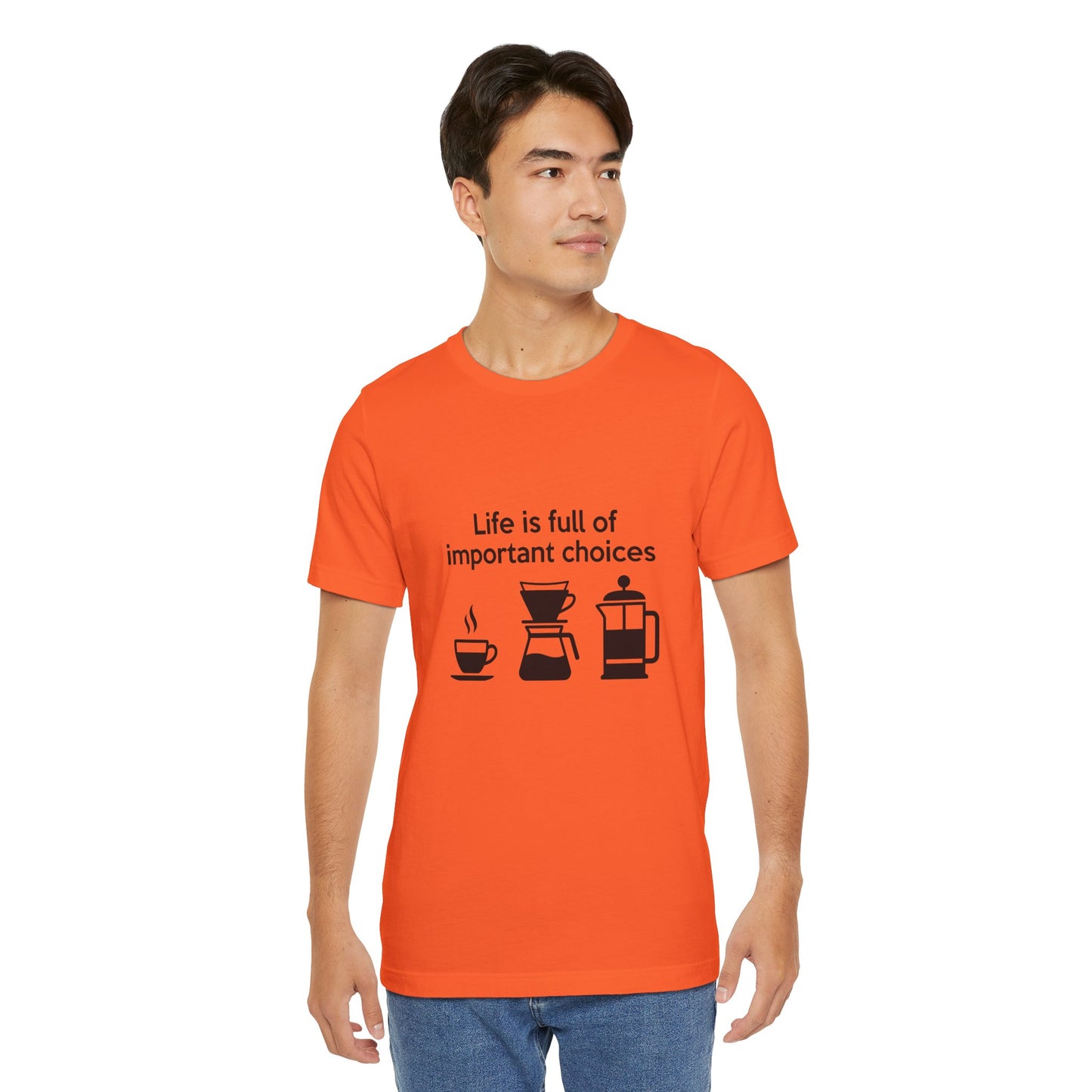 Coffee Choices T‑Shirt — "Life is full of important choices" Tee with Coffee Brewing Icons