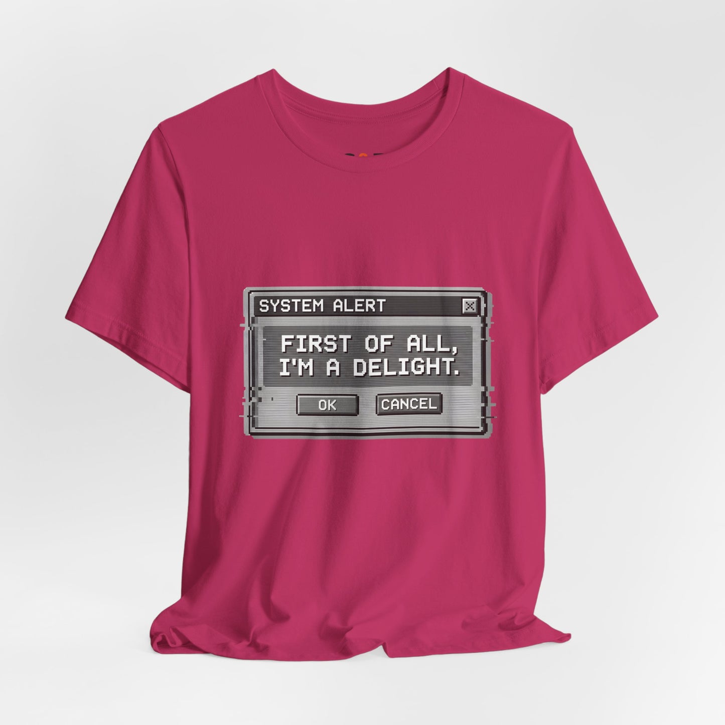 T-Shirt — "System Alert: First of All, I’m a Delight" Retro Pixel Graphic