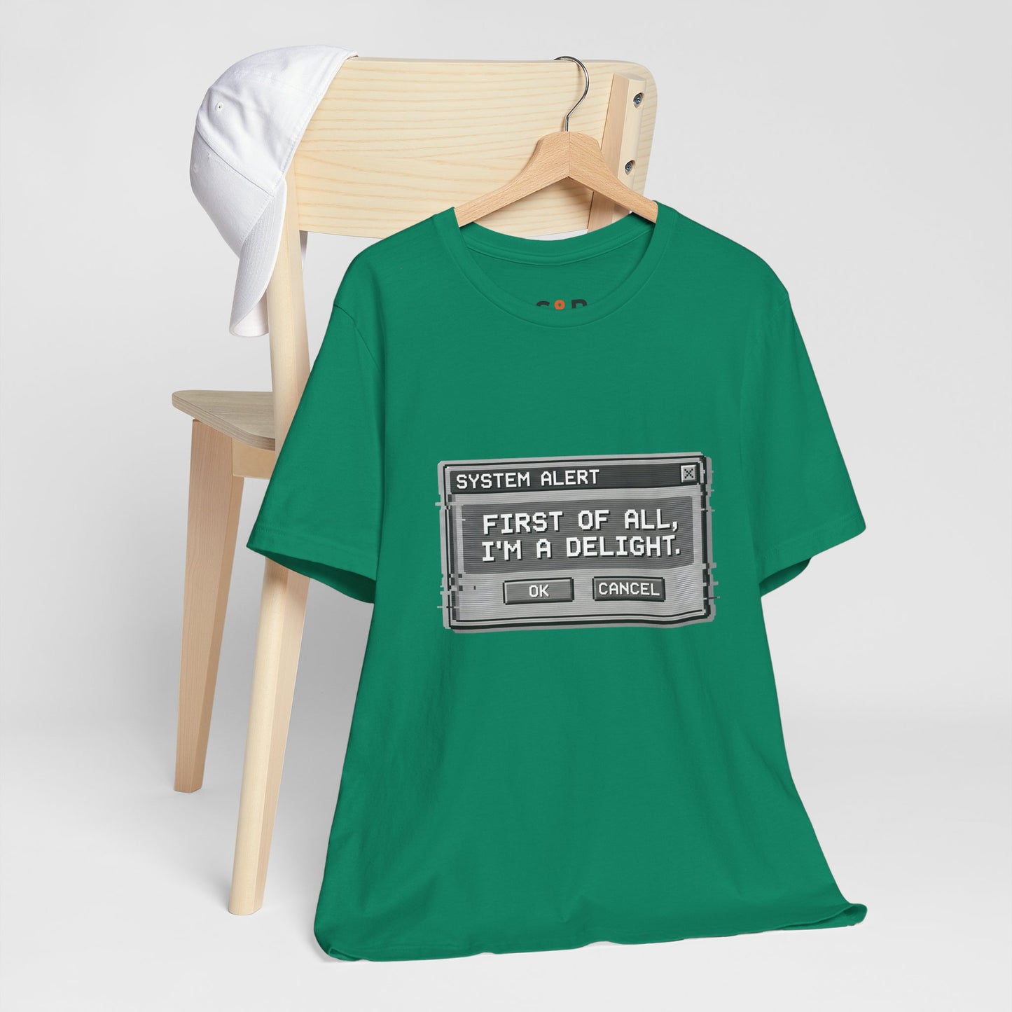 T-Shirt — "System Alert: First of All, I’m a Delight" Retro Pixel Graphic