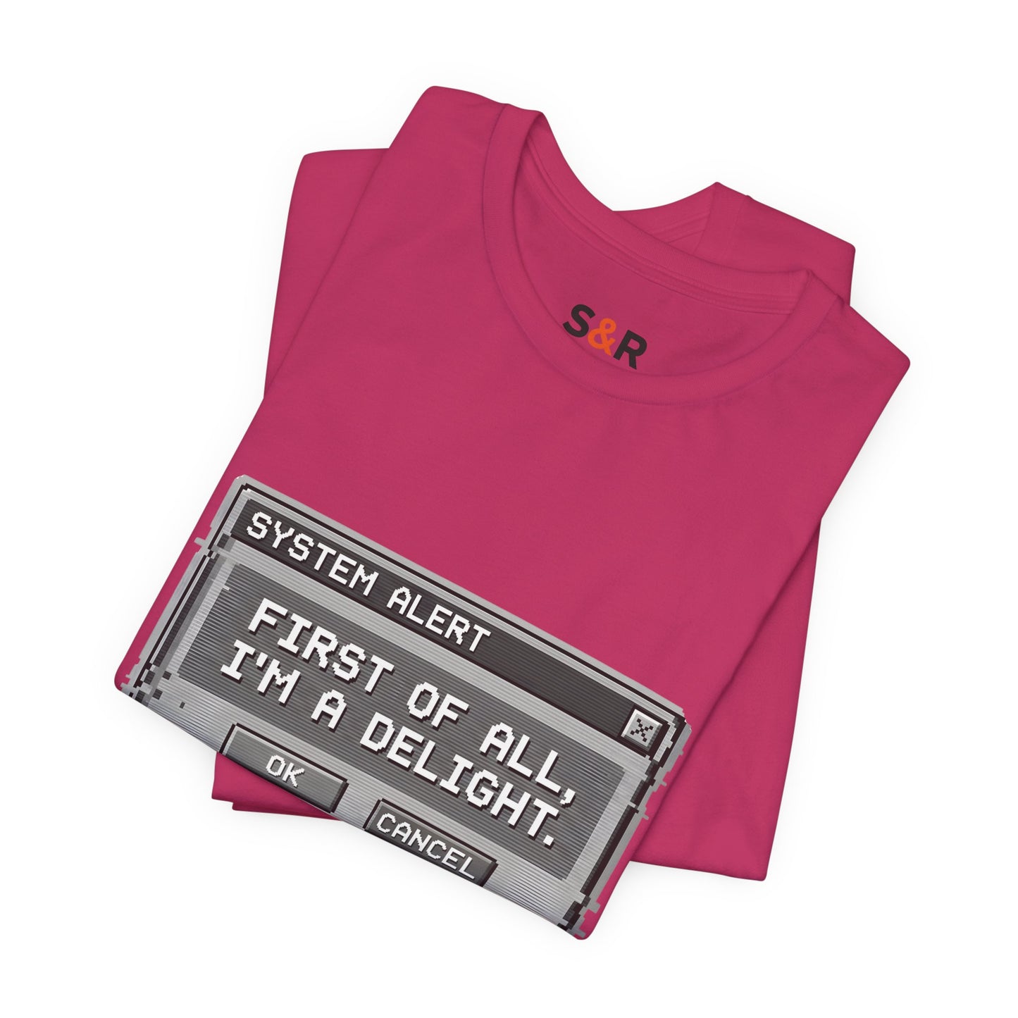 T-Shirt — "System Alert: First of All, I’m a Delight" Retro Pixel Graphic
