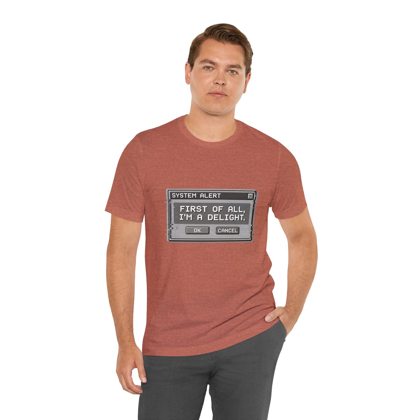 T-Shirt — "System Alert: First of All, I’m a Delight" Retro Pixel Graphic