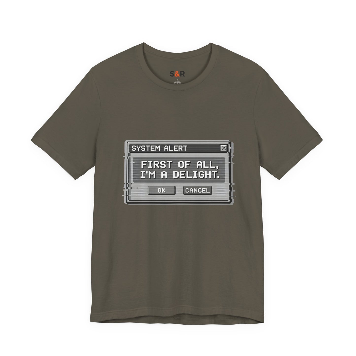 T-Shirt — "System Alert: First of All, I’m a Delight" Retro Pixel Graphic
