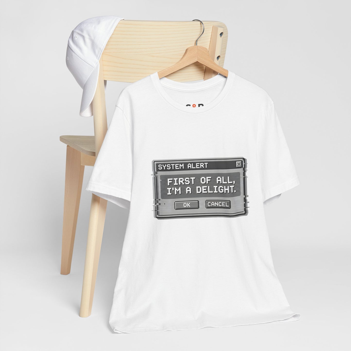 T-Shirt — "System Alert: First of All, I’m a Delight" Retro Pixel Graphic