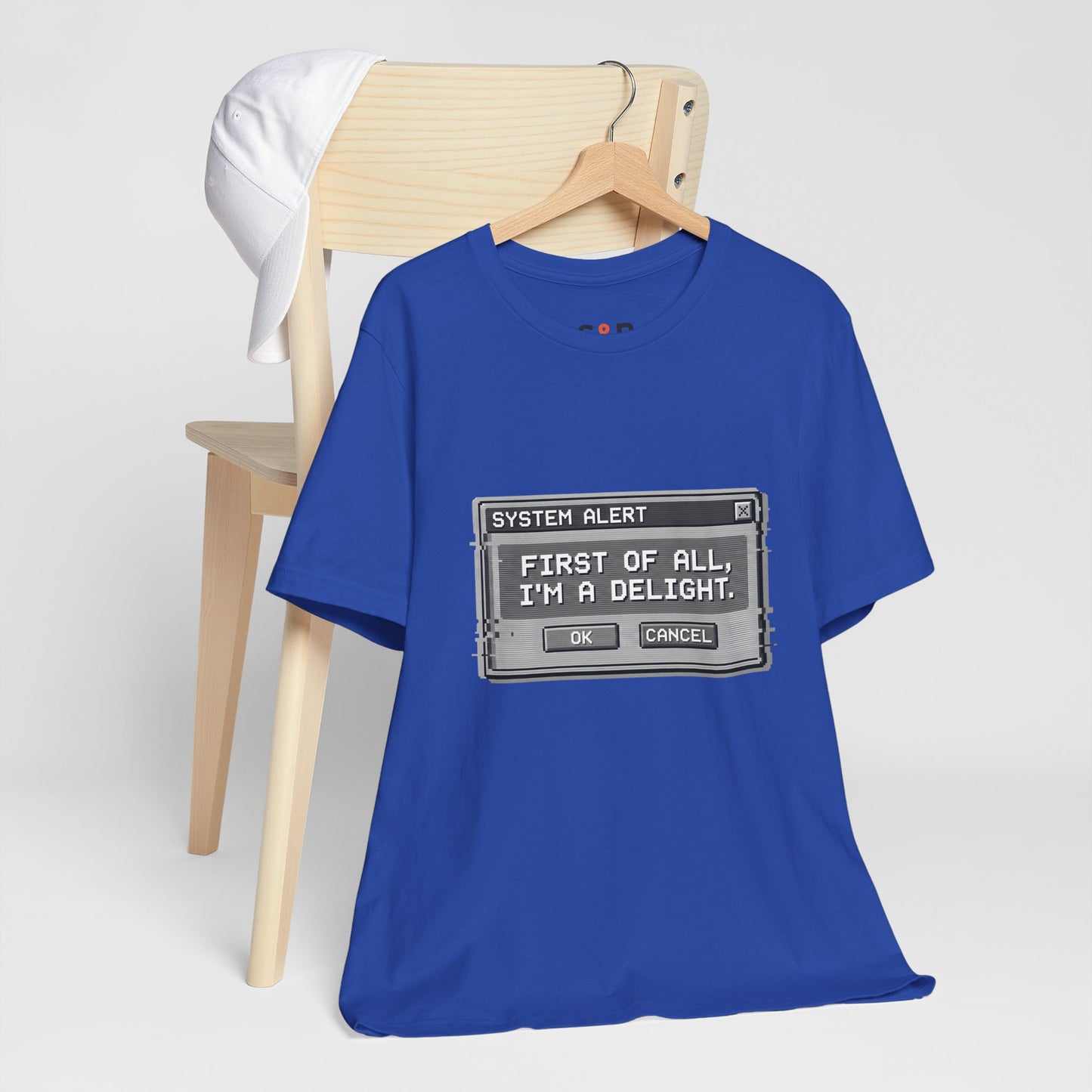 T-Shirt — "System Alert: First of All, I’m a Delight" Retro Pixel Graphic
