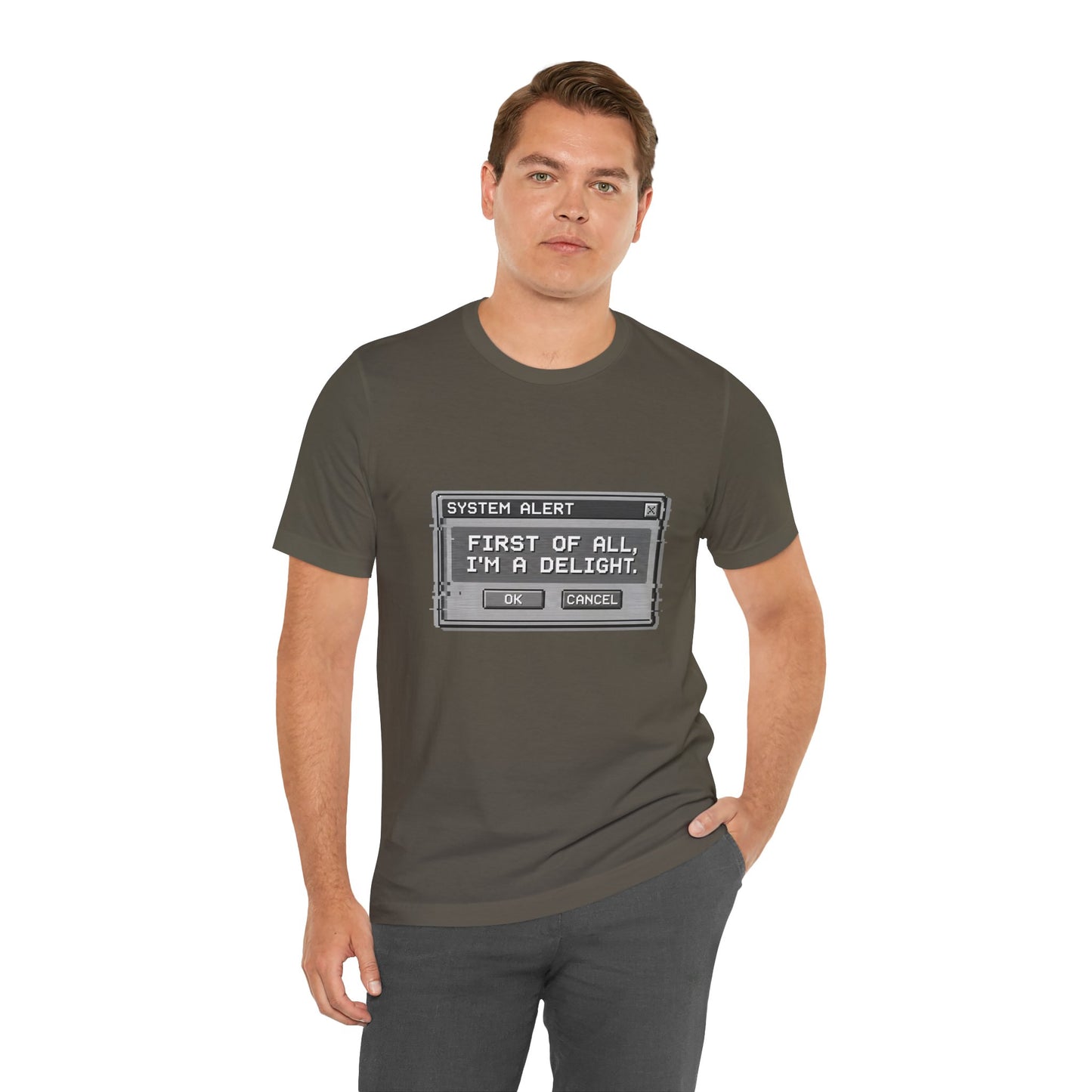 T-Shirt — "System Alert: First of All, I’m a Delight" Retro Pixel Graphic