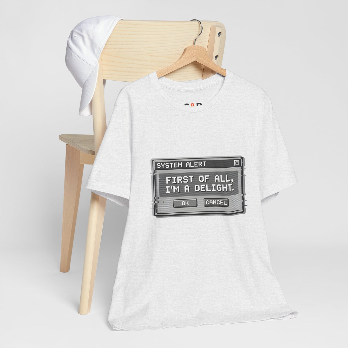 T-Shirt — "System Alert: First of All, I’m a Delight" Retro Pixel Graphic