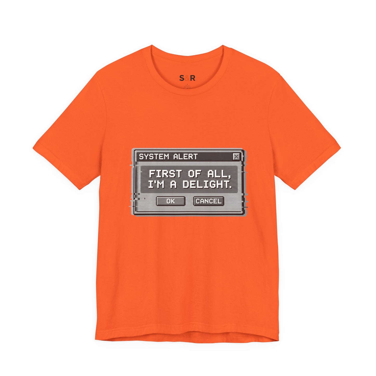 T-Shirt — "System Alert: First of All, I’m a Delight" Retro Pixel Graphic