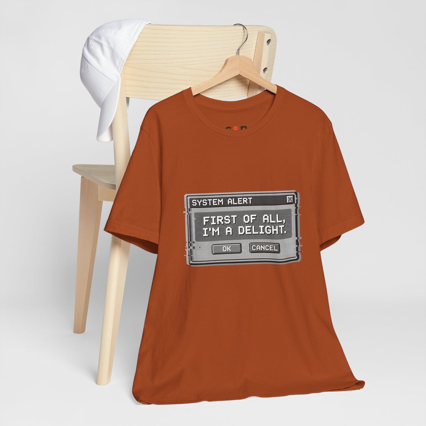 T-Shirt — "System Alert: First of All, I’m a Delight" Retro Pixel Graphic